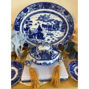 Antique Flow Blue Extra‎ Large Platter